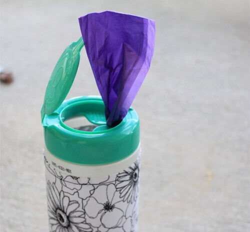 Cleaver ideas: wet wipe dispenser as plastic bag storage
