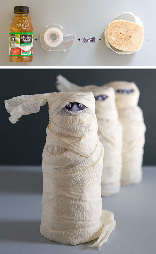Halloween craft: mummy juice bottles