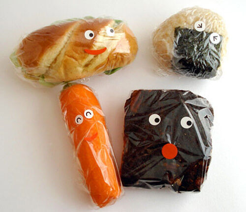 Kids food: use stickers to make faces on food packaging