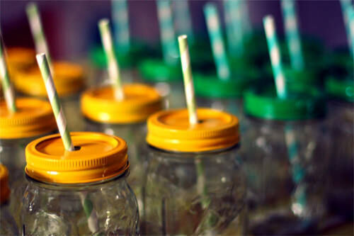 Glass jars used as drink containers