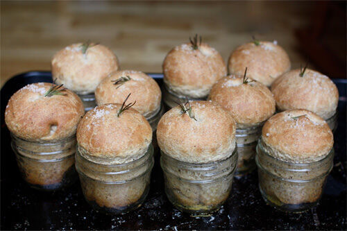 Rosemary bread rolls cooked in a jar