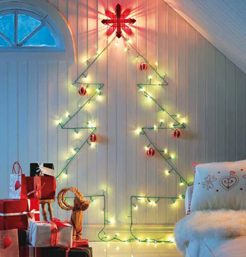 Christmas tree decor: wall mounted lights