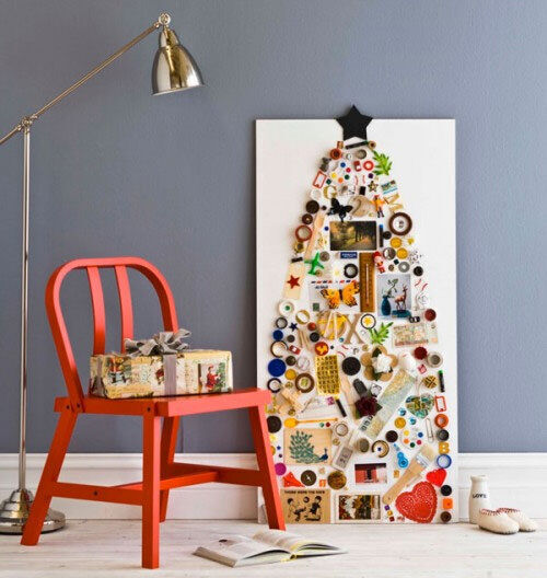 Christmas tree decor: canvas mounted found objects