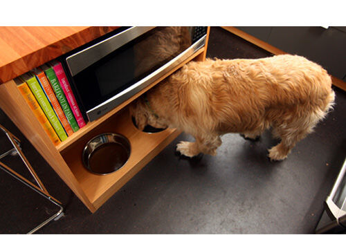 Make a dog bowl station in your kitchen using empty shelf space