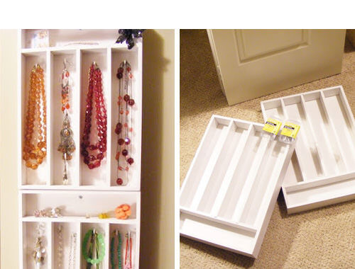 Wall mounted cutlery drawers make great jewellery storage