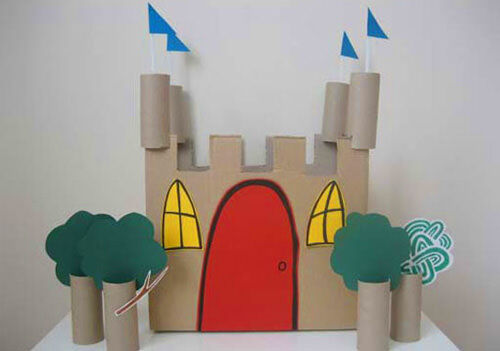 Carboard castle made from toilet paper rolls