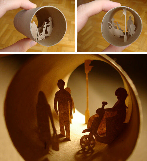Papercut art made from toilet rolls