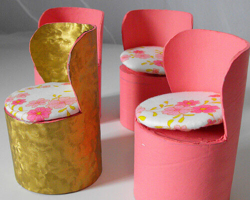 Dolls chairs made from cardboard tubes