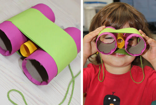 Binoculars made from toilet paper rolls