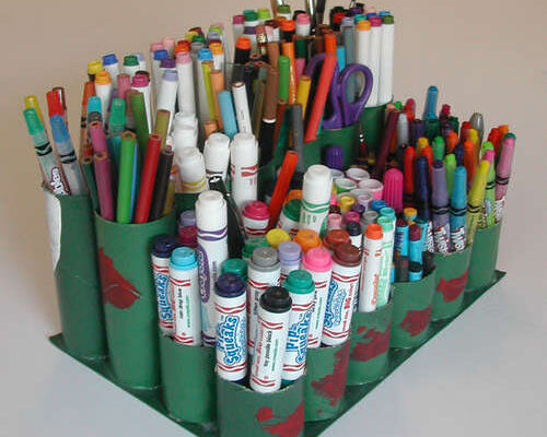Craft caddy made from toilet paper rolls