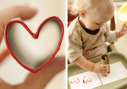Heart stamp made from toilet paper rolls