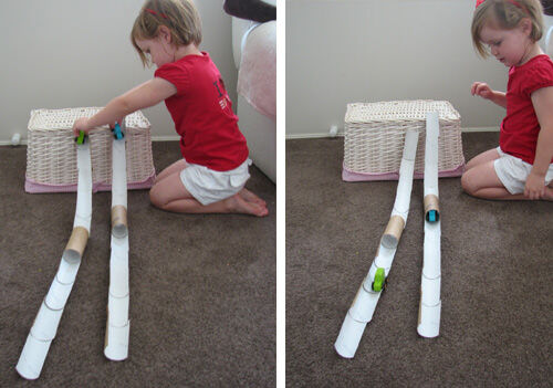 Toilet paper roll race track