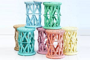 Cane pastel coloured bed side tables for kids