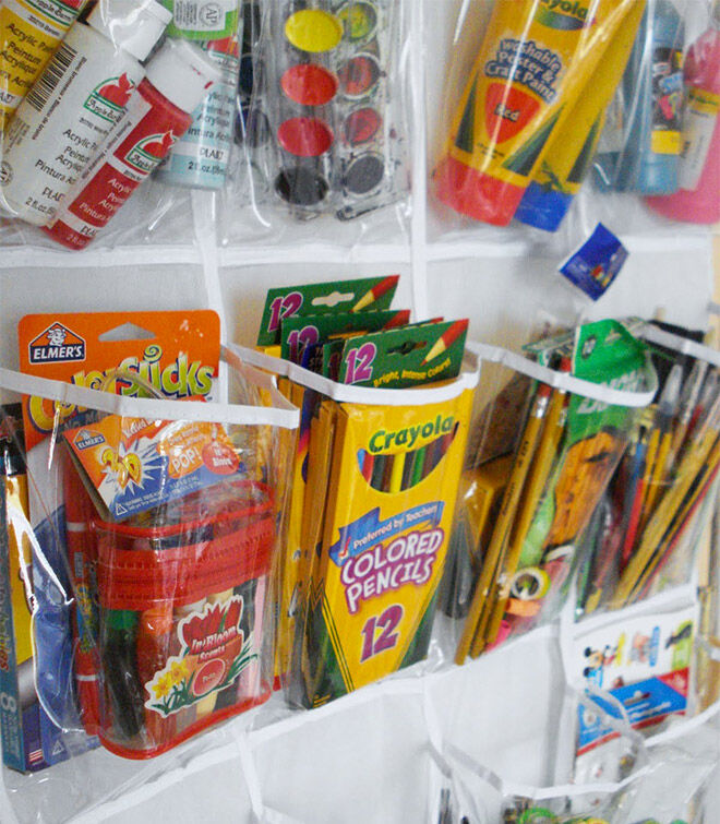 Over the door storage idea for kids craft supplies