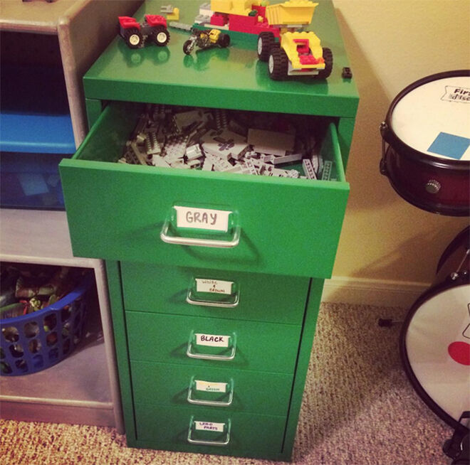 Slim green drawers are the perfect storage for lots of little LEGO bricks