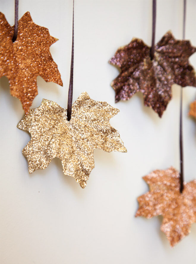 Cover leaves with glitter