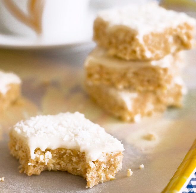 Tangy and tasty lemon coconut slice 