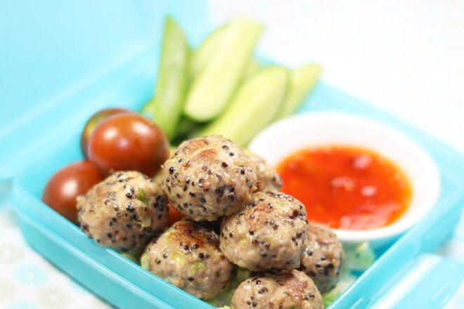 Lunchbox ideas - Pork, ginger and quinoa meatballs.