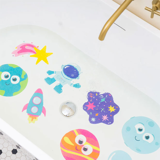 Outer space themed non-slip bathtub stickies from Jellystone Designs