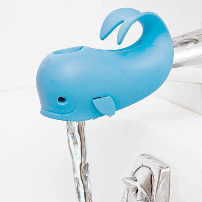 Moby is a cute whale spout cover that makes bathtime fun and safe by protecting baby’s head from bumps!!