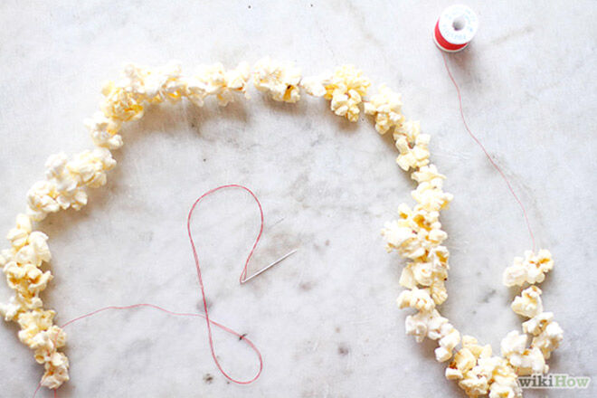 Popcorn on a string. A simple party food the kids will love!