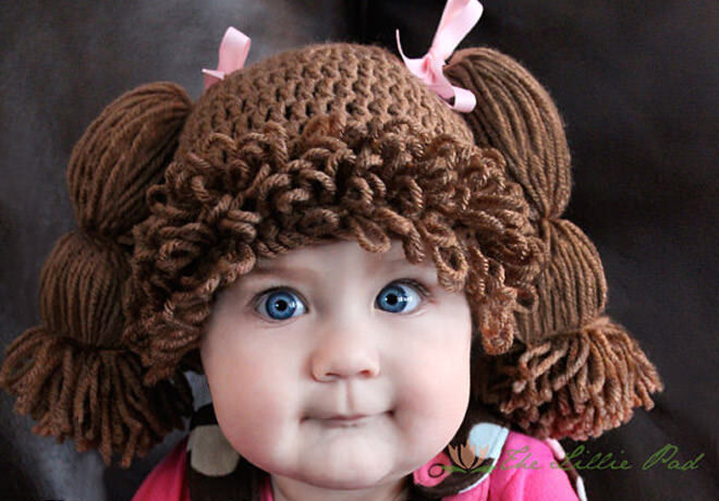 Cabbage Patch Kid Inspired Crochet Hat Dark Brunette