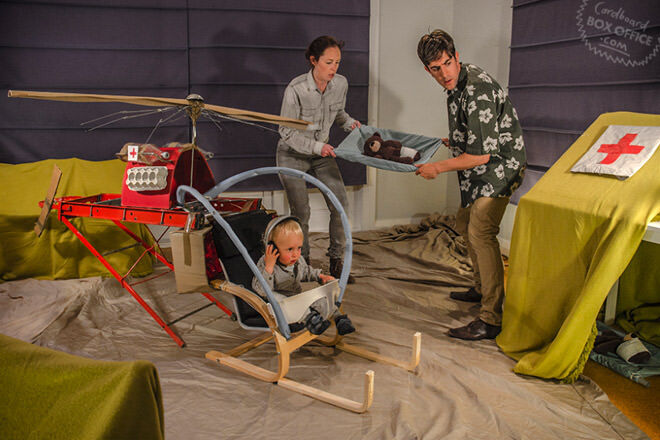 Family recreate famous scenes with cardboard boxes