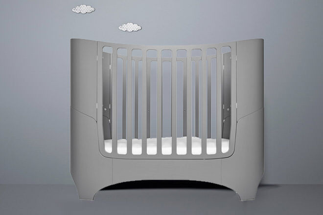 Leander Cot and Bed ($1679), now available in a gorgeous grey colourway for a monochrome nursery.