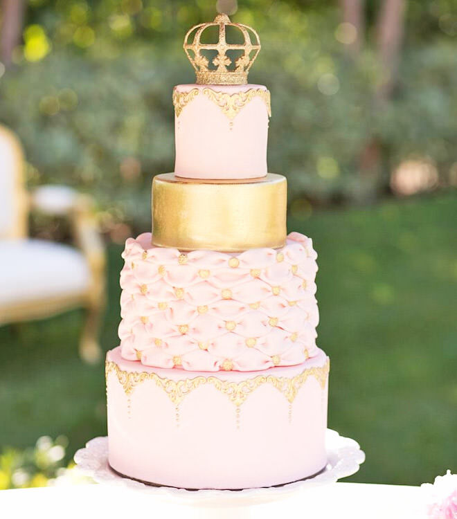 3 tier princess themed wedding cake with edible castle topper. Stock Photo  | Adobe Stock