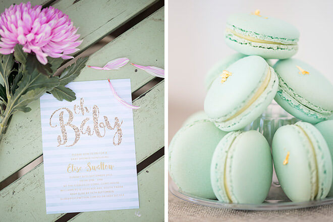 Mum's Grapevine presents Elise Swallow's baby shower with invites from Love JK and macarons by Burnt Butter