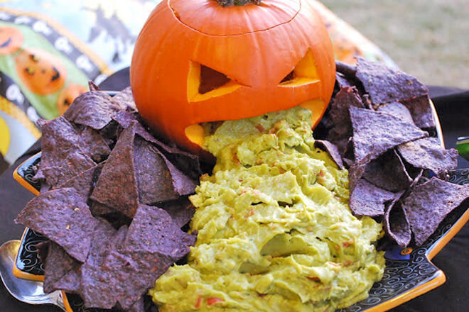 Halloween Guacamole. Such a fun party idea and could work with any dip.