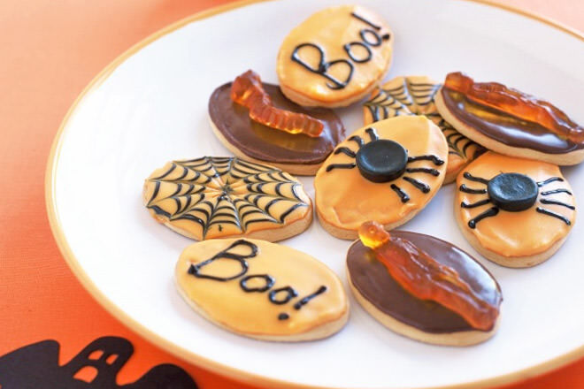 Halloween biscuits. Simply put icing on any biscuits and decorate with scary stuff!