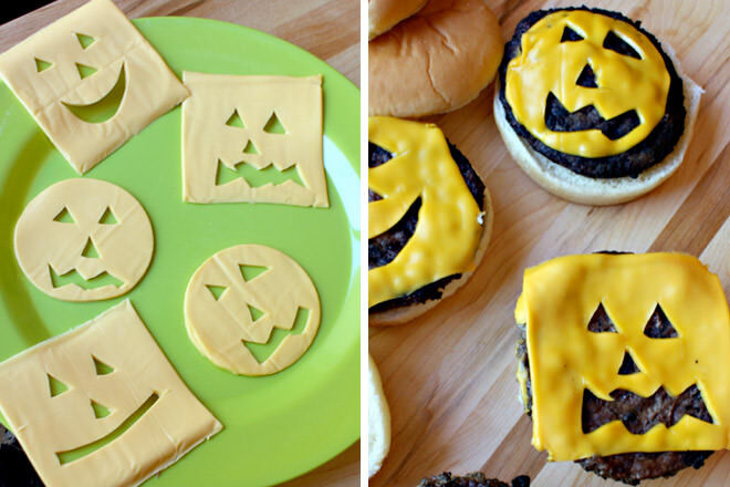 Cut some shapes out of your burger cheese to give it a Halloween twist.