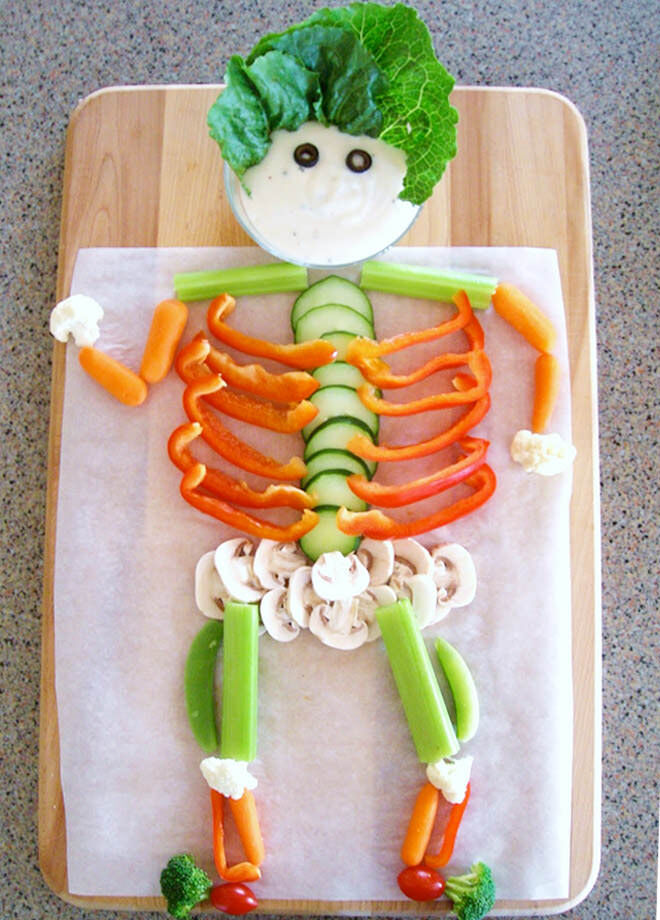 Dem bones, dem bones, dem veggie bones? Serve up a skeleton salad on Halloween and it's guaranteed to vanish in seconds! 