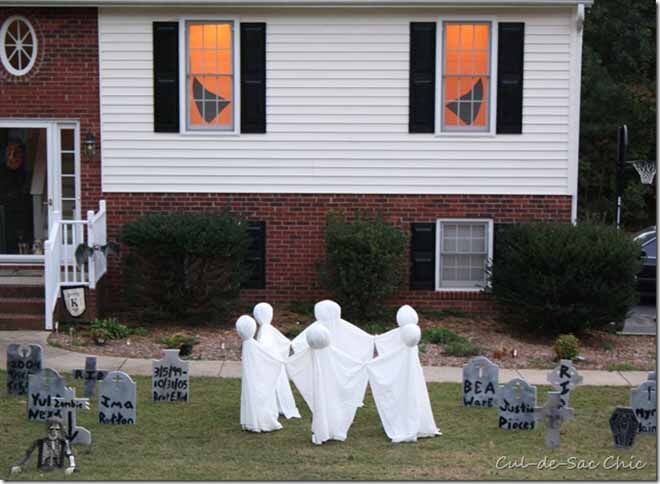 Tomb stones and ghosts in the back yard? We're scared!