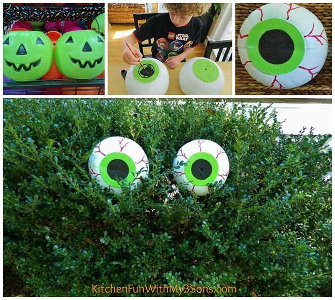 Plastic bloody eye balls peaking out from in your bushes will give everyone a fright on Halloween!