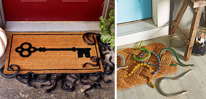 Plastic snakes under your doormat make a squeel-worthy entrance to the Halloween party
