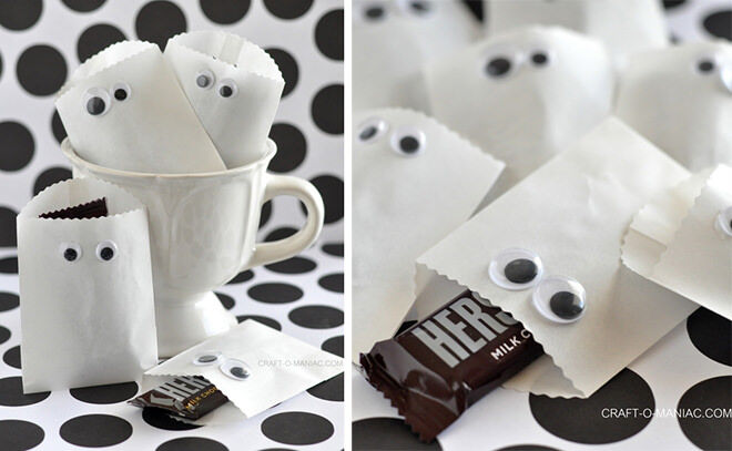Send the kiddies home with some ghostly treats in these easy-to-make Halloween treat bags.