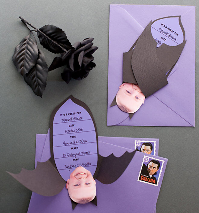 The kids will be in for a batting good time at your Halloween party with these quirky invitations.