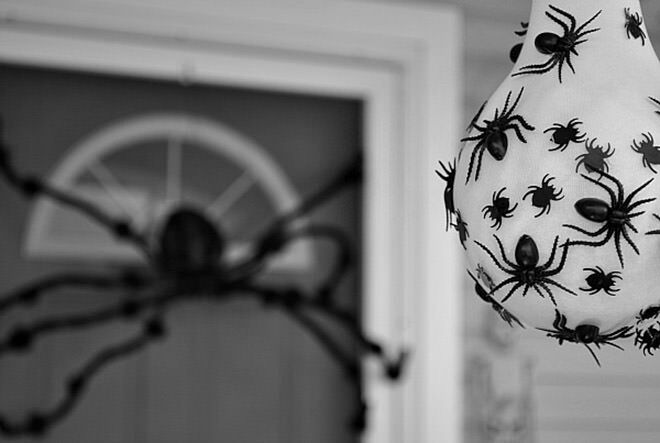 Make your guests' skin crawl with stockings and baseballs that look like spiders nests.