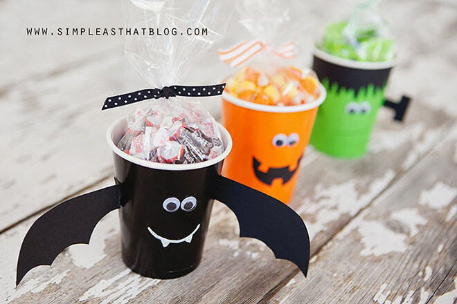 Give the Halloween cups some character with goggly eyes and mega fun faces.