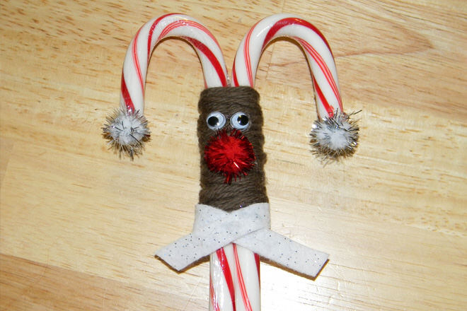 Spend an easy crafternoon whacking together these cute lil' candy cane reindeer ornaments