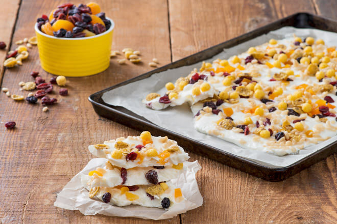Add a little cereal to your yummy yoghurt bark for a little crunch and yum!