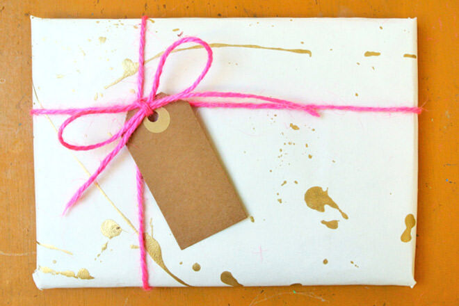 Gold splatter gift wrap