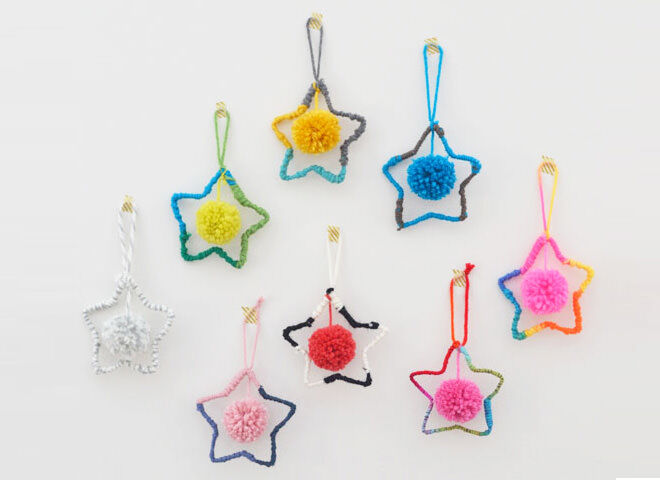 The good ol' pipe cleaner forms the base of these gorgeous woolly star ornaments with handmade pom poms.