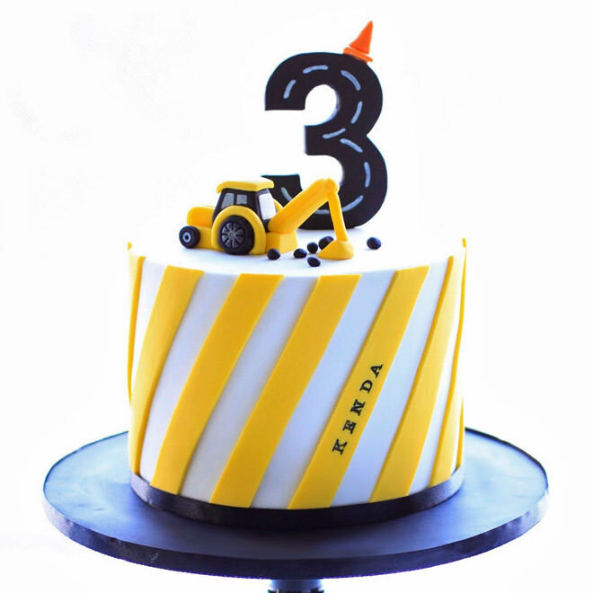 Happy Birthday - Printed Construction Theme Cake Topper - CMC Gold