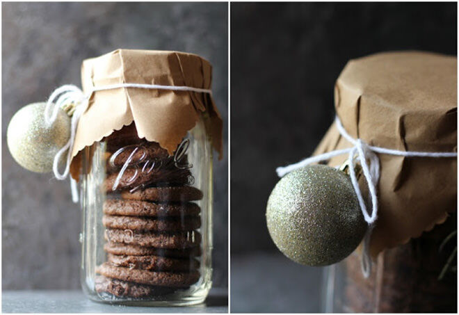 Wrap some brown paper and an ornament around the top of your edible Christmas gifts