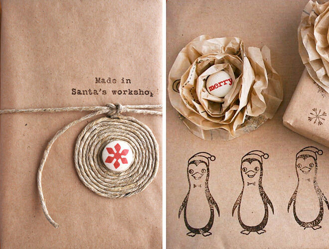 Adorable gift wrap idea with brown paper