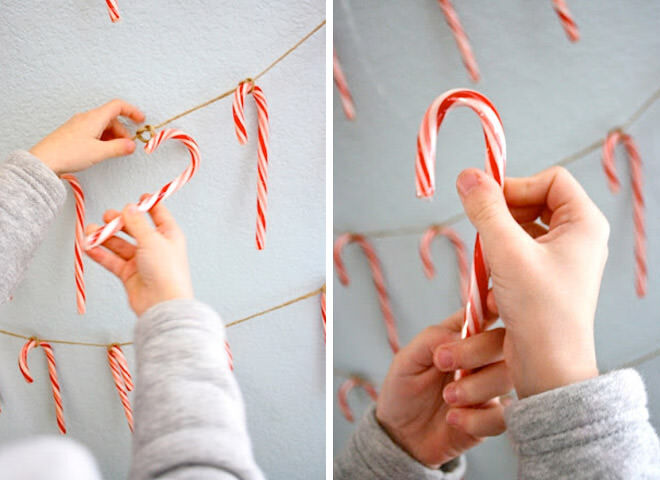 DIY candy cane Christmas garland