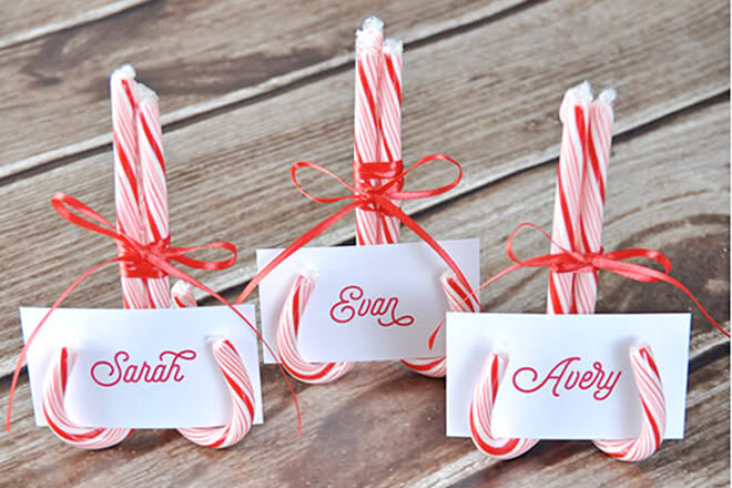 Candy cane place holders for the Christmas table